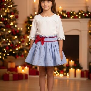 Blue Skirt with Red Bow for Kids Spain Designs